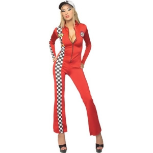 Women's Sexy Adult Red Racer Race Car Driver Jumpsuit Costume - Womens Medium (10-12)~ approx 35-37" bust & 27-29" waist
