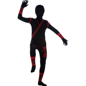 Boys Second Skin Black Ninja Zentai Costume Jumpsuit - Boys Large (12-14) for ages 8-10 approx 31"-34" waist~ 55-60" height