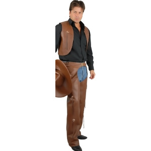 Men's Range Rider Cowboy Costume Brown Faux Leather Chaps and Vest - Medium:  40-42" chest~ approx 170-190lbs