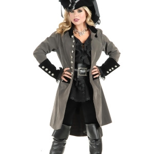 Womens Pirate Vixen Gun Metal Grey And Black Velvet Long Jacket Coat - X-Small 3-5~ 24-26 waist~ 34-36 hips~ 32-34 bust~ A-B