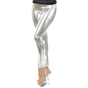 Womens Sexy 50s or 80s Dance Crew Silver Lame Liquid Metal Leggings - Size Medium 8-10 approx 28-30 waist - 36-38 bust