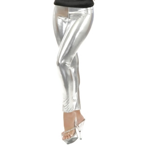 Womens Sexy 50s or 80s Dance Crew Silver Lame Liquid Metal Leggings - Teen 0-2 22-24 waist 32-34 hips 32-34 bust A-B