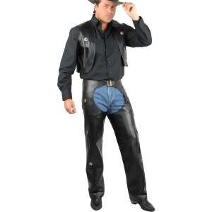 Men's Range Rider Cowboy Costume Black Faux Leather Chaps and Vest - Small:  36-38" chest~ approx 150-180lbs