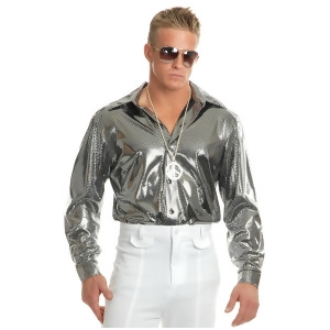 Men's 70s Metallic Silver Nailhead Disco Shirt - Small:  36-38" chest~ approx 150-180lbs