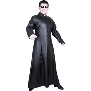 Adult's Street Fighter Matrix Man Black Faux Leather Long Fitted Trench Coat - 2XL:  48-52" chest~ approx 220-240lbs