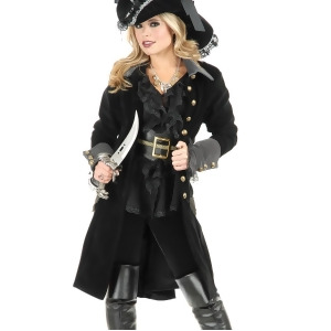 Womens Pirate Vixen Black Velvet Long Jacket Coat - X-Small 3-5 24-26 waist 34-36 hips 32-34 bust A-B