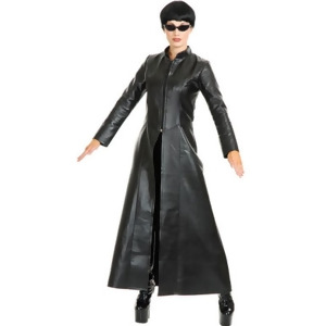 Womens Street Fighter Diva Black Faux Leather Long Jacket Coat - Women Large (11-13)