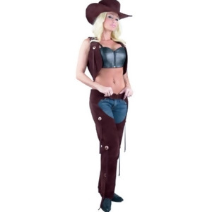 Womens Sexy Range Rider Cowgirl Brown Faux Suede Chaps and Vest Set - Teen 0-2~ 22-24 waist~ 32-34 hips~ 32-34 bust~ A-B