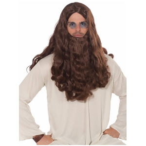 Mens Biblical Jesus Joseph Full Brown Guru Wig Beard Set Standard Size - All