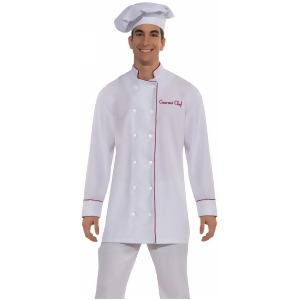 Deluxe Adult White Fabric Costume Gourmet Chef Hat Cap Shirt Set Standard 42 - All