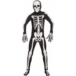 Child Black White Full Body Zentai Suit I'm Invisible Skeleton Costume - Boys Large (12-14) for ages 8-10 approx 31"-34" waist~ 54-60" height