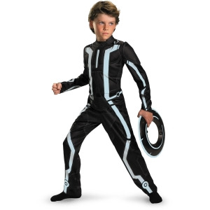 Tron Legacy Kevin Flynn Child's Deluxe Costume - Boys Small (4-6) for ages 3-5~ 36-47 lbs approx 23"-25" chest~ 21"-22" waist~ 23-25" hips~ 16-19" ins