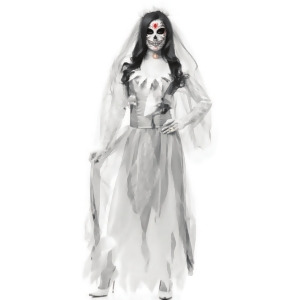 Adult Women's Sexy White Grey Zombie Ghost Bride Costume Dress - Womens Small (5-7) approx 26 waist~ 37.5 hips~ 36 bust~ A-C