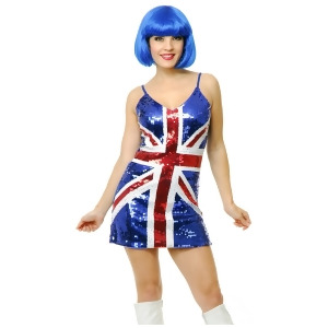 Adults Womens Red Blue 60s Twiggy British Flag Sequin Dress Costume - Womens Small (5-7) approx 26 waist~ 37.5 hips~ 36 bust~ A-C