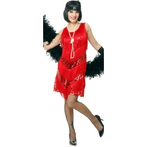 Womens Red Roaring 20s Four Tier Flapper Costume Dress - Womens Small (5-7) approx 26 waist~ 37.5 hips~ 36 bust~ A-C