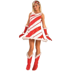 Adults Miss Candy Cane Christmas Costume Dress Gloves Boots Womens Standard 6-14 approx 26-32 waist 35-41 hips 34-38 bust - All