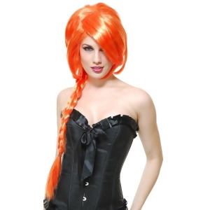 Womens Adults Deluxe Neon Orange Anime Gintama Kamui Braided Ponytail Wig Standard Size - All