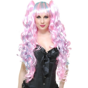 Womens Deluxe Neon Blue Pink Cotton Candy Anime Princess Removable Ponytail Wig Standard Size - All