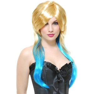 Womens Adults Deluxe Blonde Blue Highlights Anime Fantasy Wig Standard Size - All