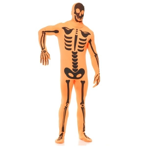 Adult Men's Orange Black Halloween Skeleton Bodysuit Costume - Mens Small (36-38)