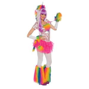 Adults Womens Rainbow Unicorn Clown My Pretty Pony Costume - Womens Large (14-16)