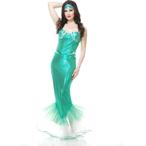 Adults Womens Sexy Tight Emerald Green Fantasy Mermaid Costume - Womens Large (11-13)