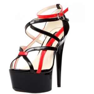 Sexy Womens 6 Red Black Strappy Platform Sandal Ankle Strap Shoes - 5