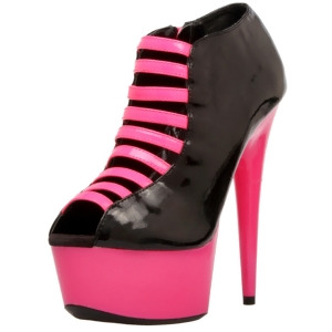 Sexy Womens 6 Fuchsia Pink Open Toe Bootie Neon Uv Reactive Center Straps Shoes - 6