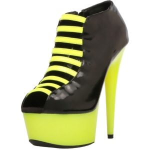 Sexy Womens 6 Yellow Open Toe Bootie Neon Uv Reactive Center Straps Shoes - 11
