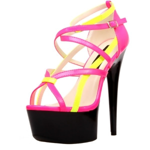 Sexy Womens 6 Pink and Yellow Strappy Platform Sandal With Ankle Strap Shoes - 8