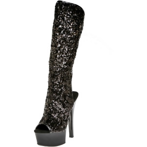 Sexy Womens 6 Black Drilled Diamond Platform Sequin Calf High Upper Shoes - 12