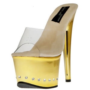 The Scarlett-11 Sexy Womens 6 1/2 Gold Mule Platform With Drilled Stones Shoes - 9