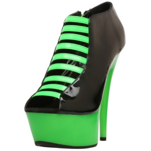 Sexy Womens 6 Green Open Toe Bootie Neon Uv Reactive Center Straps Shoes - 6
