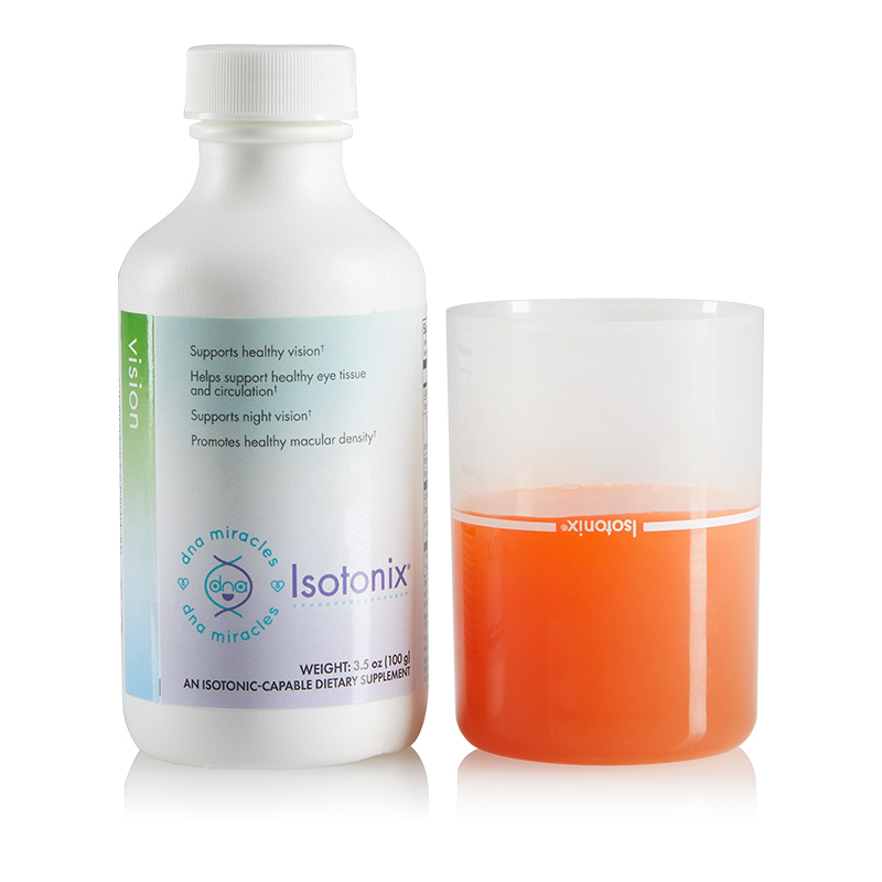 DNA Miracles Isotonix Vision, with liquid serving cup partially filled