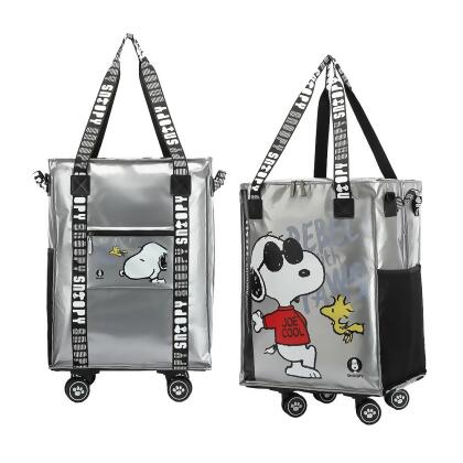 SNOOPY 史努比 經典時尚拖輪旅行袋-輪子可拆卸 經典銀 