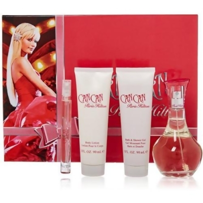 Can Can by Paris Hilton for Women 4 Piece Set Includes: 3.4 oz Eau de Parfum Spray + 3.0 oz Body Lotion + 3.0 oz Bath & shower Gel + 0.25 oz Perfume Stick 