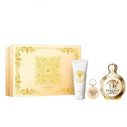Versace Eros by Versace for Women Set Includes: Eau de Parfum Spray 3.4 oz + Body Lotion 3.4 oz + Versace Key Chain 