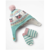 Knitted Hat & Mittens Set Green Baby Boden, Blue Knitted Hat & Mittens Set Green Baby Boden, Blue