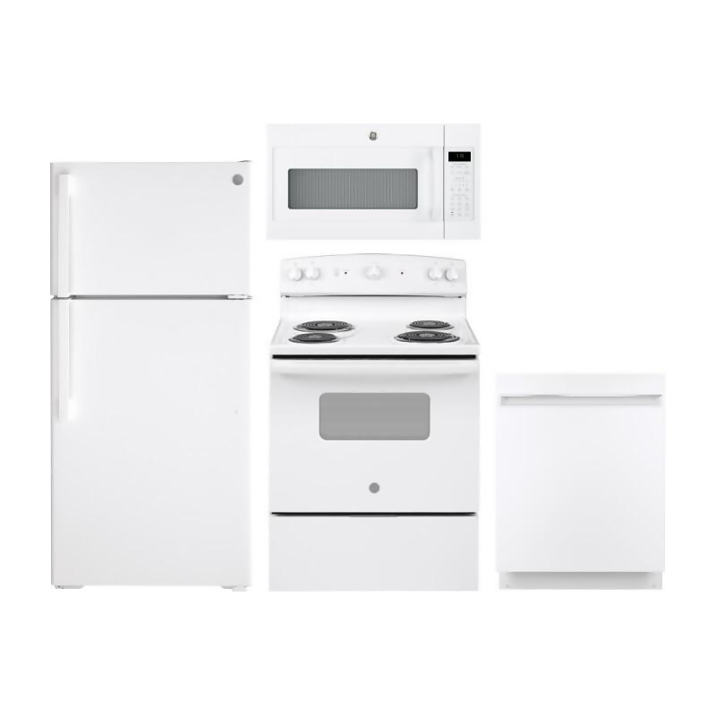 GE 4 Piece Kitchen Appliances Package with Top Freezer ...