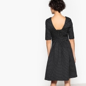 Polka Dot Jacquard Dress with Full Skirt and Scooped Back Polka Dot Jacquard Dress with Full Skirt and Scooped Back