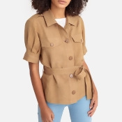Linen Mix Tie-Waist Utility Safari Jacket Linen Mix Tie-Waist Utility Safari Jacket