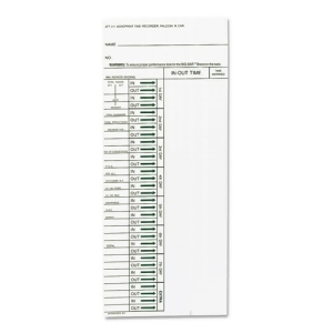 Time Card For Model Att310 Electronic Totalizing Time Recorder Weekly - All