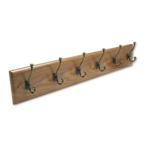 Wood Wall Rack Six Double-Hooks 35-1/2W X 3-1/4D X 6-3/4H Medium Oa - All