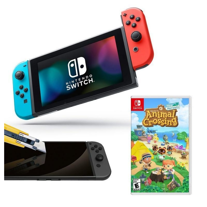 Nintendo Switch Neon Joy Con With Screen Protector And Animal Crossing New Horizons System Bundle From Gamestop At Shop Com