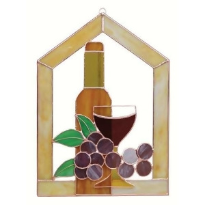 Gift Essentials Small Wine Bottle Glass Grapes Scene Steeple Window Panel - All