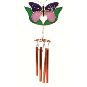 Gift Essentials Purple Pink butterfly w/Leaves Wind Chime - All