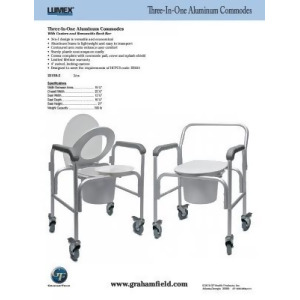 3-In-1 Aluminum Commode Back Bar and Casters 2/pack - All
