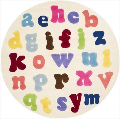 Safavieh SFK389A-4R 4 x 4 ft. Round Novelty Safavieh Kids Ivory & Multicolor Hand Tufted Rug 
