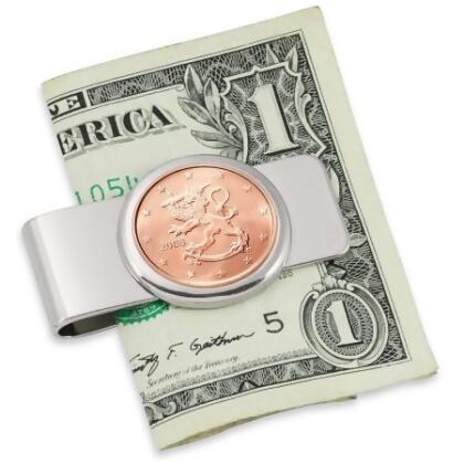 UPM Global LLC 12562 Finland Lion Five Cent Euro Coin Silvertone Money Clip 