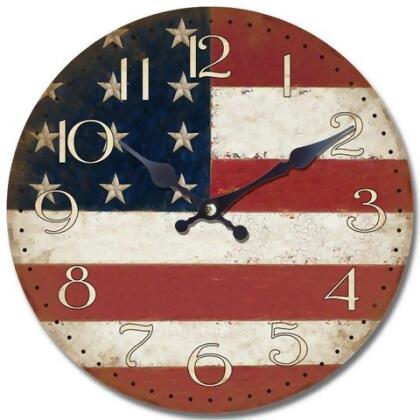 YOSEMITE HOME DECOR CLKA7189 Circular Wooden Wall Clock with American Flag Print 